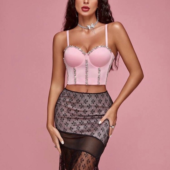 Chic Pink Embellished Bustier size S - Picture 6 of 12